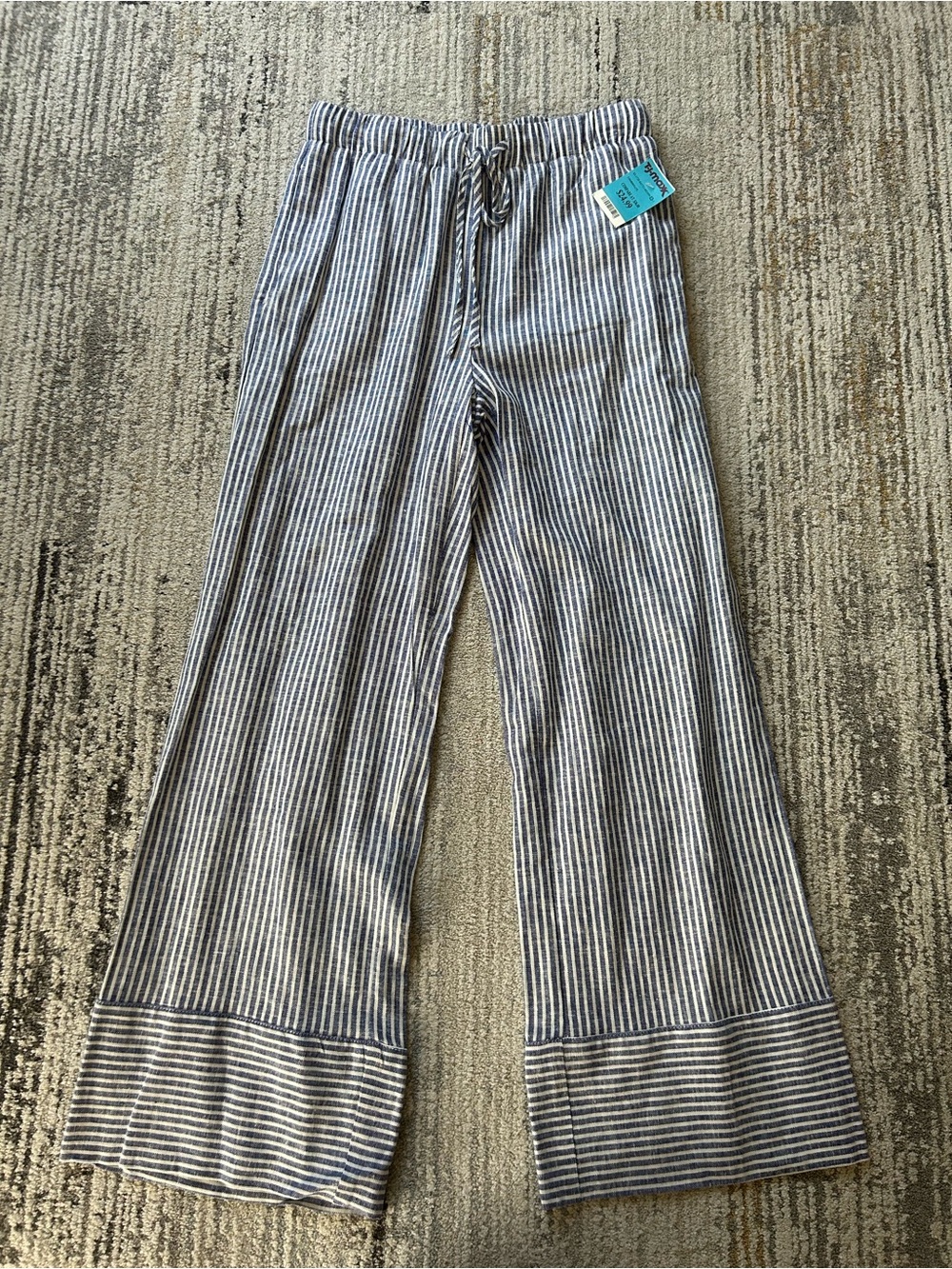 Striped Navy Wide-Leg Lounge Pants with Drawstring